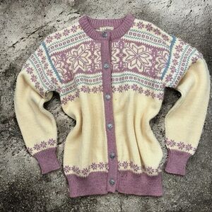 L.L. Bean Purple and Cream Cardigan Sweater